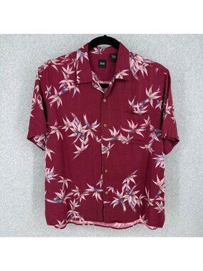 Silk Icon VTG Mens 100% Silk Button Up Shirt Size L Red Bamboo Print Tropical